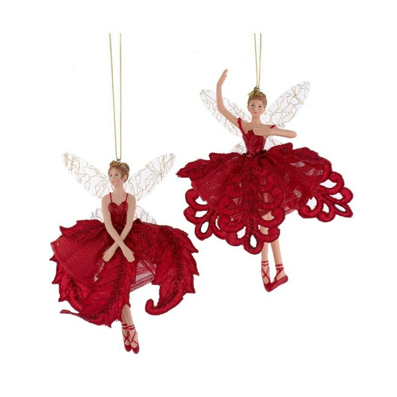 KSA Club Pack of 12 Red Ballet Fairy Christmas Ornaments 6.5"